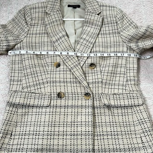 Ann Taylor Tan Navy Blue Cotton Blend Blazer Size 8P Fall Autumn Office Business - Picture 8 of 12